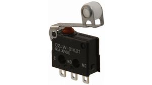 Micro Switch D2JW, 100mA, 1CO, 0.98N, Hinge Roller Lever