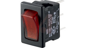 Rocker Switch, 10 A, 1NO, 250V, ON-OFF, IP40, Black / Red