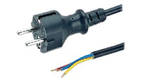 Napájecí kabel AC, Zástrčka DE typ F (CEE 7/4) - Neizolované konce, 2.5m, Černá