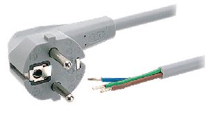 AC Power Cable, DE Type F (CEE 7/4) Plug - Bare End, 2.5m, Grey