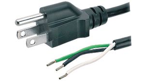 Napájecí kabel AC, Zástrčka typu B pro USA - Neizolované konce, 2m, Černá