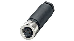 Circular Connector, M8, Socket, Straight, Poles - 3, Screw Terminal, Cable Mount