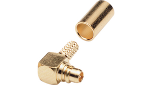 MMCX cable connector, angled, MMCX, Brass, Plug, Right Angle, 50Ohm, Solder Terminal, Crimp Terminal