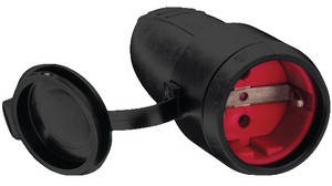 Mains Socket, Black / Red, 16A, 250V, DE Type F (CEE 7/3) Socket