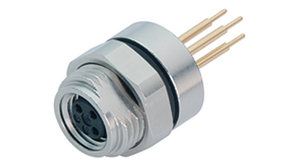 Circular Connector, M8, Socket, Straight, Poles - 4, DIP Solder, Panel Mount