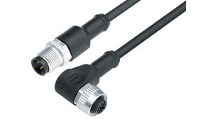 Kabelsatz, M12-Stecker - M12-Buchse, 4 Leiter, 2m, IP68, Schwarz