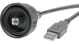 Cable, USB-B Plug - USB-A Plug, 2m, USB 2.0, Black