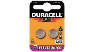 Button Cell Battery, Alkaline, LR44, 1.5V, 105mAh, Pack of 2 pieces