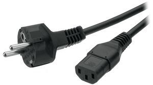 AC Power Cable, DE Type F (CEE 7/4) Plug - IEC 60320 C13, 2.5m, Black