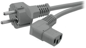 Napájecí kabel AC, Zástrčka DE typ F (CEE 7/4) - IEC 60320 C13, 2.5m, Šedá