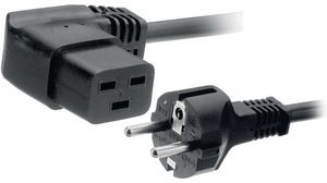 Napájecí kabel AC, Zástrčka DE typ F (CEE 7/4) - IEC 60320 C19, 2.5m, Černá