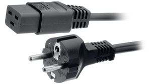 AC tápkábel, DE F típusú (CEE 7/4) dugó - IEC 60320 C19, 2.5m, Fekete