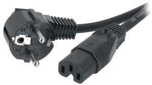 Kabel zasilający AC, Wtyk DE typu F (CEE 7/4) - IEC 60320 C15, 2m, Czarny