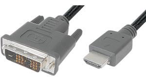 Video Cable, HDMI Plug - DVI-D 18 + 1-Pin Male, 2m