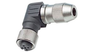 Circular Connector, M12, Socket, Right Angle, Poles - 4, HARAX Connection, Cable Mount