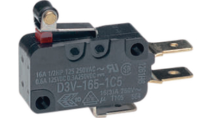 Micro Switch D3V, 16A, 1CO, 1.96N, Short Hinge Roller Lever