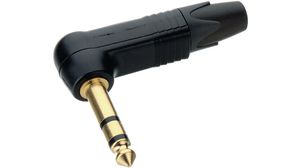 Audio Connector, Plug, Right Angle, Stereo, 6.35 mm, Poles - 3