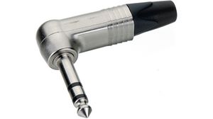Audio Connector, Plug, Right Angle, Stereo, 6.35 mm, Poles - 3