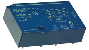 PCB Safety Relay SFN4D, 4NO + 2NC, 24V, 1.48kOhm, 6A