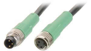 Actuator / Sensor Cable, M8 Plug - M8 Socket, 3 Conductors, 3m, IP65 / IP67 / IP68, Black / Grey