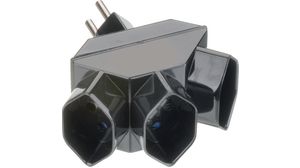 Verdeelstekker 3x CH-socket type J (T13) - CH Type J (T12) Plug 250V Zwart