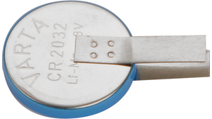 Button Cell Battery with Lugs, Lithium, CR2032, 3V, 230mAh