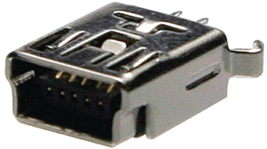 USB Connector, Socket, Mini USB-B 2.0, Straight, Positions - 5
