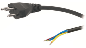 Napájecí kabel AC, Zástrčka CH typ J (T12) - Neizolované konce, 3m, Černá