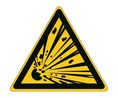 Segnaletica di sicurezza ISO - Attenzione, materiale esplosivo, Triangular, Nero su giallo, Poliestere, 1pz.