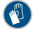 Segnaletica di sicurezza ISO - Indossare i guanti protettivi, Rotondo, Bianco su blu, Poliestere, 1pz.