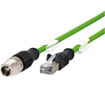 Cordset, M12 Plug - RJ45 Plug, 8 Conductors, 10m, IP20 / IP65 / IP67, Green