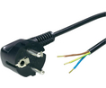Câble d'alimentation AC, Fiche DE/FR Type F/E (CEE 7/7) - Extrémités nues, 1.5m, Noir