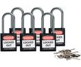 Safety Padlock, Compact, Pack of 6, Keyed Different, Black