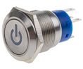 Illuminated Push Button Switch, Latching, Panel Mount, 19mm Cutout, SPST, 250V ac, IP67