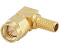 Plug, SMA, Brass, Plug, Right Angle, 50Ohm, Solder Terminal, Crimp Terminal