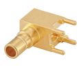 Chassis male connector SMB, angled, SMB, Brass, Plug, Right Angle, 50Ohm, Radial Leads