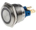 Illuminated Push Button Switch, Momentary, Panel Mount, 22mm Cutout, SPDT, Yellow LED, 250V ac, IP65, IP67