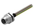 Circular Connector, M12, Socket, Straight, Poles - 8, Wire, Panel Mount