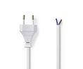 Câble d'alimentation AC, Fiche Euro Type C (CEE 7/16) - Extrémités nues, 2m, Blanc