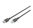 Jatkokaapeli, USB A -urosliitin - USB A -naarasliitin, 3m, USB 3.0, Musta