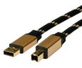 Cable, USB-A Plug - USB-B Plug, 4.5m, USB 2.0, Black / Gold