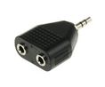 Adaptery audio, Prosty, Wtyk 3,5 mm stereo - Gniazdo 2x 3,5 mm, Czarny