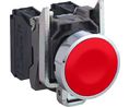 Tlačítko, červené, ploché, kompletní, kov, ?22 mm, 600 V, 1 NC Vratná funkce 1NC Zapuštěná montáž Kovový / Červená