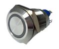 Illuminated Push Button Switch, Momentary, Panel Mount, 12mm Cutout, SPST, Yellow LED, 12V ac/dc, IP65, IP67