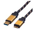 Cable, USB-A Plug - USB Micro-B Plug, 800mm, USB 3.0, Black / Gold