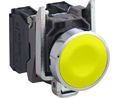 Tlačítko, žluté, ploché, kompletní, kov, ?22 mm, 600 V, 1 NC Vratná funkce 1NO Zapuštěná montáž Kovový / Žlutá
