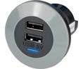 Charger, Front Fitting, IP65, Car, 2x USB-A, 3A, 15W, Black