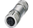 Circular Connector, M12, Socket, Straight, Poles - 2, Push-In, Cable Mount