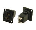 Dual Feed-Through Adapter, Metal Frame, Black, M3, USB 2.0 C Socket - USB 2.0 C Plug