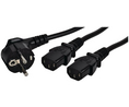 AC-virtajohto, DE/FR Type F/E (CEE 7/7) -pistoke - 2x IEC-320-C13, 1m, Harmaa